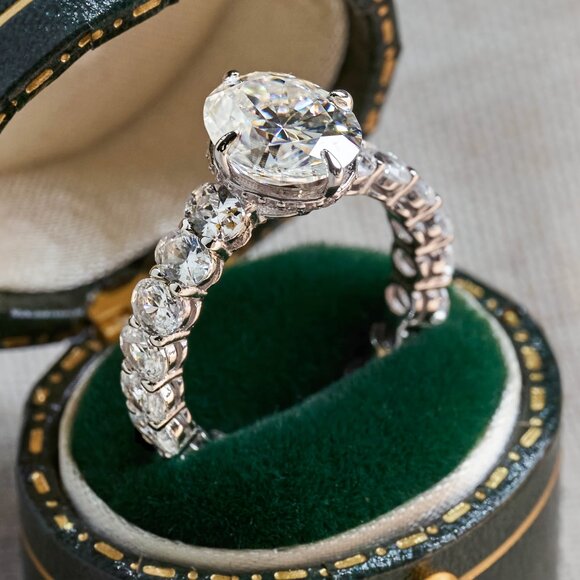 Oval Cut Moissanite S925 Sterling Silver Rings, 3ct Oval Moissanite Ring - Picture 5 of 8